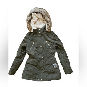 Nautica Olive Green Parka with Faux Fur Hood